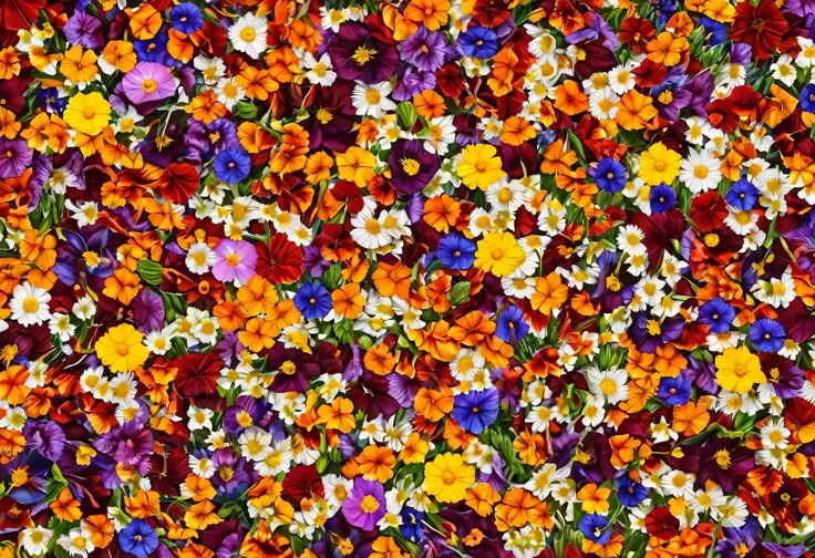 Many different flowers bunched together, Still life inspired by François Bocquet, Unsplash, Hyperrealism, Edible flowers, Great composition, Plant rainbow background, Lots of flowers, Colorful flowers, Made of flowers, Flowers and stems, Detailed Flowers, ...