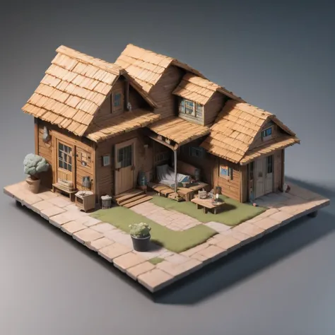 there is a small model of a small house with a roof, diorama model, highly detailed sculpey diorama, surreal sci fi set design, ...