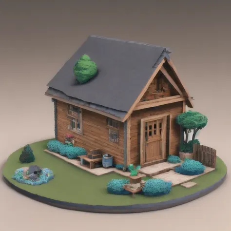 there is a small model of a small house with a roof, diorama model, highly detailed sculpey diorama, surreal sci fi set design, ...