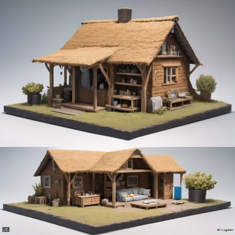 there is a small model of a small house with a roof, diorama model, highly detailed sculpey diorama, surreal sci fi set design, highly detailed diorama, diorama, detailed scene, eeri, miniature model, backside of scenography elements, by Lee Loughridge, by...