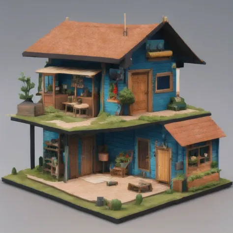 there is a small model of a small house with a roof, diorama model, highly detailed sculpey diorama, surreal sci fi set design, ...