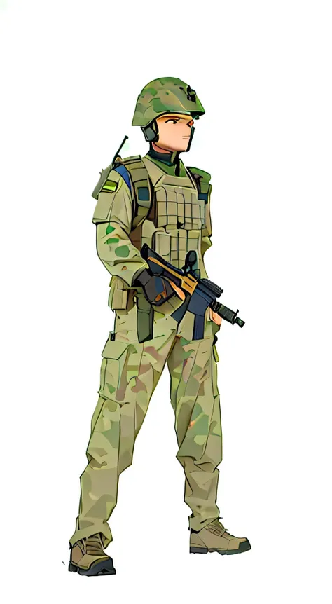 a close up of a soldier with a gun in his hand, holding a mp7, in game graphic, camouflaged gear, mercenary, man is carrying a rifle, soldier outfit, in game, stylised military clothes, realistic soldiers, soldier, 3 d render of jerma 9 8 5, wielding assau...