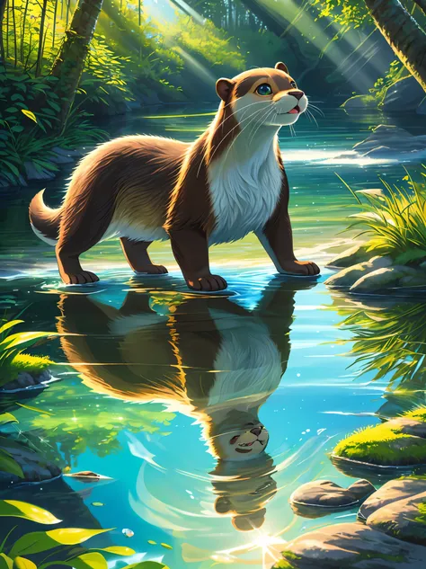 playful otter by the water,sunlight shining,rippling water,realistic nature,highly detailed(fine details:1.2), hdr,ultra-detaile...