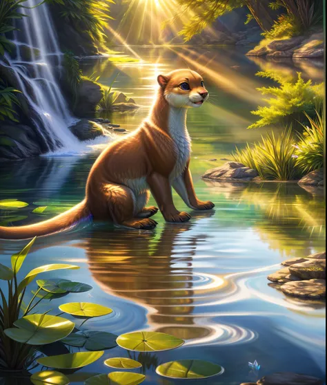 playful otter by the water,sunlight shining,rippling water,realistic nature,highly detailed(fine details:1.2), hdr,ultra-detaile...