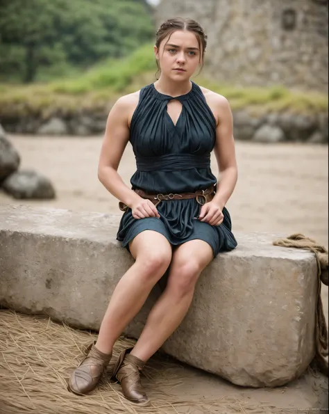 Foto RAW, Arya Stark, Extremely gorgeous lady, Arya Stark PLAYED BY MAISIE WILLIAMS, Queen Arya Stark, she  a mature woman now, milf, sexy mediaeval battle dress, gladiator woman, body, 40 years old Woman, body revealing costumes, perky breast, big natural...