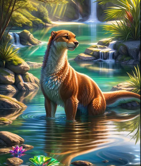 playful otter by the water,sunlight shining,rippling water,realistic nature,highly detailed(fine details:1.2), hdr,ultra-detaile...