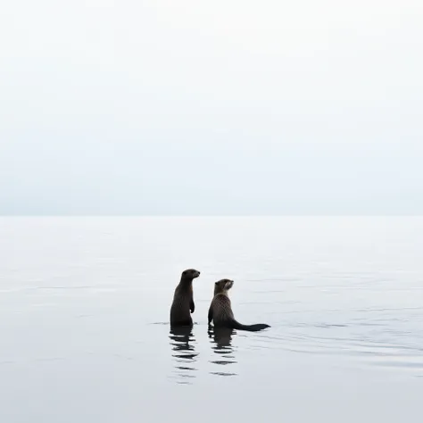 minimalist style， an otter，minimalist journey，solo，loneliness，uder sea