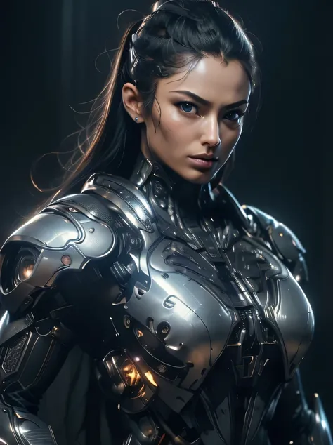 ((Masterpiece, top quality, highly detailed, high resolution, photorealistic, sharp focus, cinematic lighting)), ((solo woman, middle shot, focus from the chest up, face light)), high contrast , Warflame close-up, monocular lens, wearing intricately patter...
