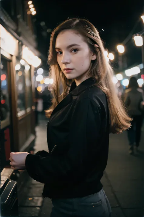 polaroid photo, night photo, photo of 24 y.o beautiful woman, pale skin, bokeh, motion blur