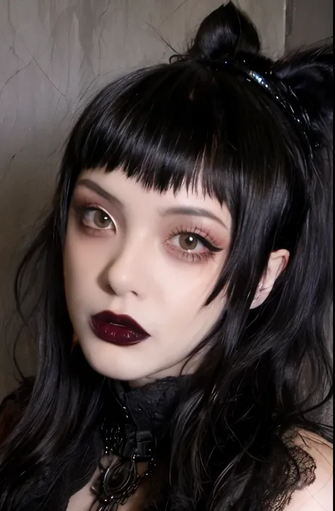 1girl, goth, microbangs