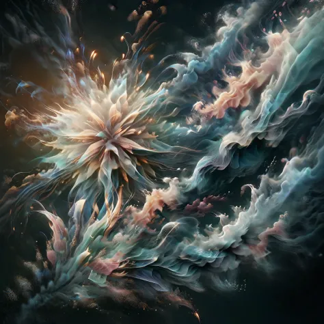 Blend fantasy and reality as 3D fireworks merge with ethereal fractal creatures, symbolizing the sea, their transcendent tide washing over the senses, transporting the viewer to a realm where the boundaries of reality are fluid and ever-changing.