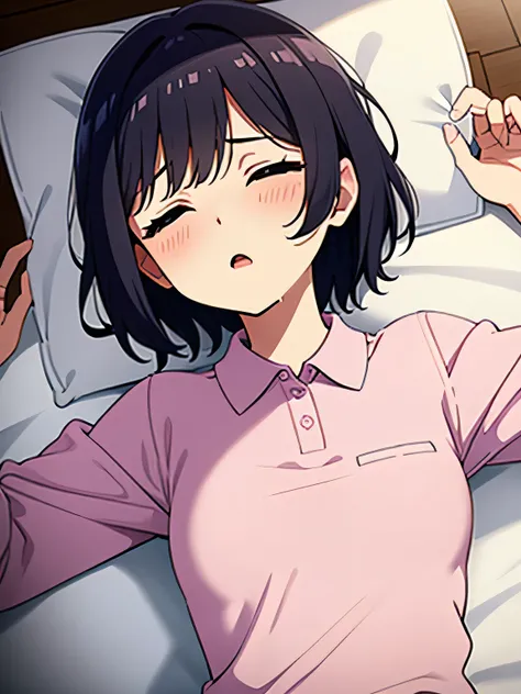 1. beautiful woman in a pink polo shirt, short hair, small breasts,black hair, hospital beautiful cute high quality sleeping in ...