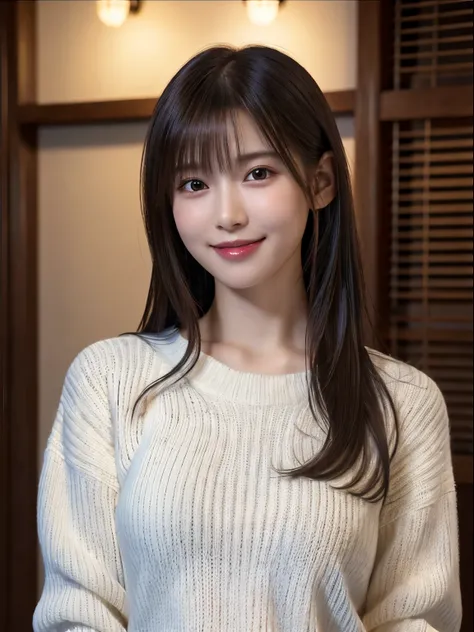 1 Japanese girl,(White sweater:1.4), (RAW Photos, highest quality), (Realistic, Realistic:1.4), Tabletop, Very delicate and beautiful, Very detailed, 8k wallpaper, wonderful, In detail, Very detailedなCG Unity, High resolution, Soft Light, Beautiful details...