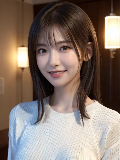 1 Japanese girl,(White sweater:1.4), (RAW Photos, highest quality), (Realistic, Realistic:1.4), Tabletop, Very delicate and beautiful, Very detailed, 8k wallpaper, wonderful, In detail, Very detailedなCG Unity, High resolution, Soft Light, Beautiful details...