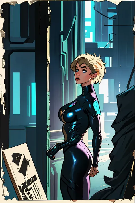 Stefania Ferrario, cyberpunk, seductive blue eyes, parted lips, perfect body, curvy, blonde hair, nsfw, in the style of Adam Hughes, (extremely detailed, masterpiece, best quality, 8 K ), (((best quality))), (((masterpiece))), (((adult)))best quality, mast...