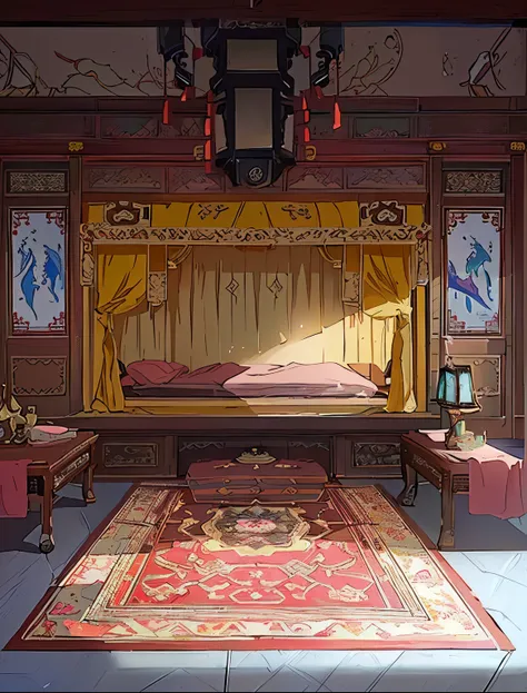 There was a room，There is a bed and a table inside, Relaxation concept art, Beautiful rendering of the Tang Dynasty, interior background technology, Personal room background, background technology, anime background technology, Studio Ghibli bedroom, Anime ...