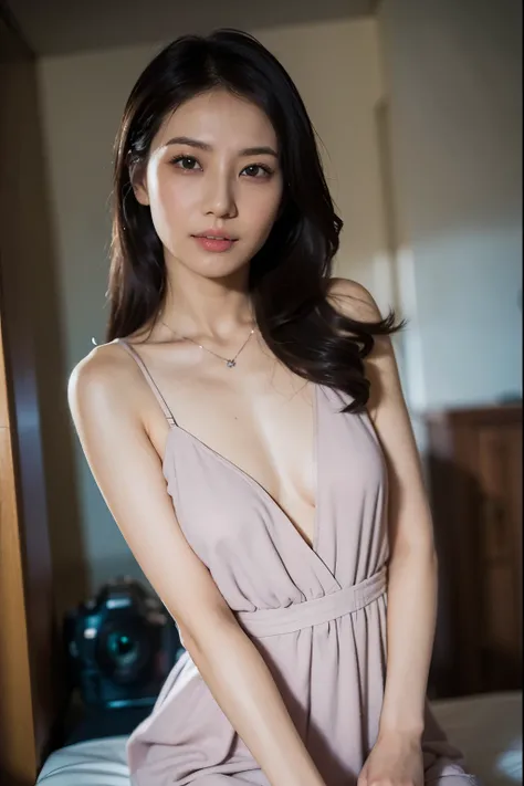 Beautiful asian girl with red lips, Her eyes sparkle like dreamy stars, Glowing eyes, Beautiful and delicate eyes, original photo,(Highly detailed skin:1), (Practical, photo-Practical:1.37), Ultra-high resolution, Professional lighting , 8K Ultra HD, DSLR ...