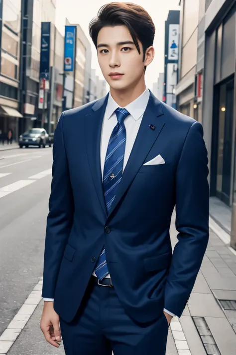 a fresh and handsome 20-year-old new employee、（super cool guy in a suit）、japan male, 20 years old、1 person、businessman、ultra-lux...