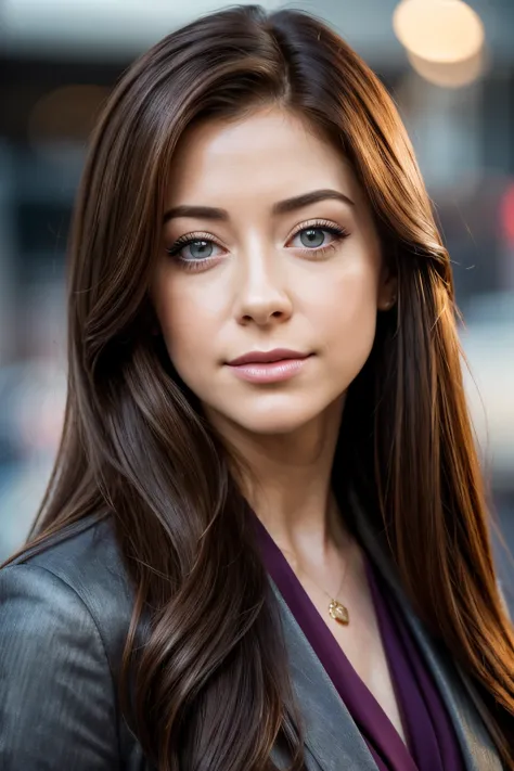 (high quality, realistic:1.2), portrait, beautiful flowing hair, beautiful Alyson Hannigan, 25 years old, wearing a sexy jacket, detailed eyes, luscious lips, sensual gaze, luxurious texture, shimmering highlights, soft shadows, subtle smile, impeccable ma...