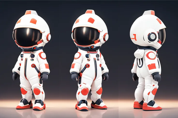 cute vector, three views, full body, 1boy,Spacesuit,mecha
