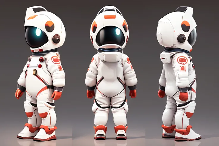 cute vector, three views, full body, 1boy,Spacesuit,mecha