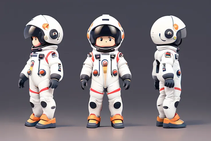 cute vector, three views, full body, 1boy,spacesuit,mecha