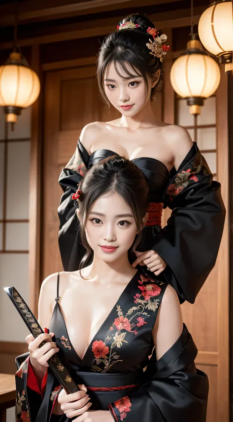 8K Ultra HD, Digital SLR,Film Grain, Fujifilm XT3,(highest quality:1.3), (masterpiece:1.1), High resolution, Cinematic Light, Intricate details, (Realistic) (Night view) Realistic backlight、Dramatic reddish light、Beautiful Japanese Geisha full body photo, ...