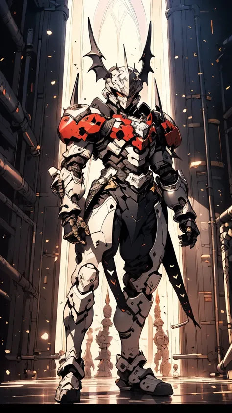 A man wearing a full-face helmet, a fantasy-style biotech armored combat suit, green eyes, (a composite layered chest armor), fully enclosed shoulder guards, matching arm and leg guards, the belt is adorned with fangs biting into orbs, (the color scheme is...