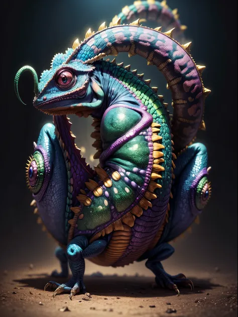 chameleon, extremely detailed, ultra detailed, detailed background, blurred background, wide angle ,insanity,monster,monster,poison,, 24K UHD graphics, shining and glowing lit effects, full body multicolored chameleon, perfect details