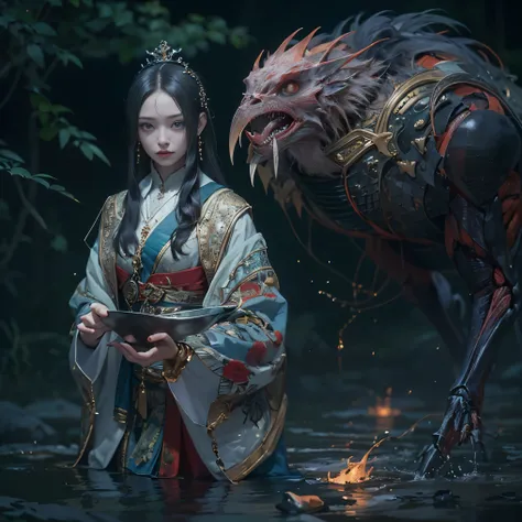 (highest quality、4k、8k、High resolution、masterpiece: 1.2)、Super detailed、(Real、Photorealistic、Photorealistic: 1.37)、Full Body Portrait、media: Fantasy、Horror、Dark Fantasy、Creatures、Hybrid Creatures、(Anatomically correct fingers: 1.4 )、(A very beautiful young...