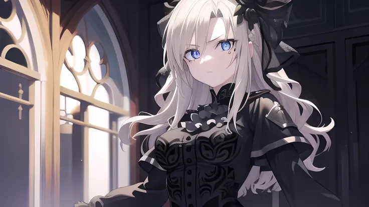 kriemhild, kriemhild, blue eyes, long hair, mole, mole under eye, pale skin, white hair, wavy hair,
break ascot, black capelet, ...