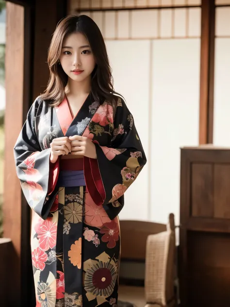 (((masterpiece))), (((highest quality: 1.4))), ((Super Detail: 1.4)) ,ulzzang-6500-v1.1, (Raw photo:1.2), (Photorealistic), (Genuine:1.4), (Full Body Shot:1.3). high school girl, Lesbian, (((Japan Yukata))), , Spread your legs wide、(((Traditional Japanese...