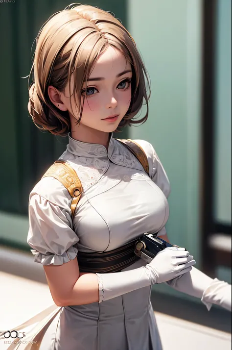 (photograph realistic:1.55), masterpiece, highest quality, detailed, Blurry, depth_of_Field, Blurry_background, Blurry_prospect, 1人of女of子, gloves, white_gloves, dress, motion_Blur, photograph_(Moderate), alone, white_dress