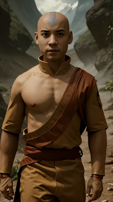 masterpiece, best quality, game cg, 1boy, solo, male focus, looking at viewer, upper body, depth of field, , , aang_avatar, bald...