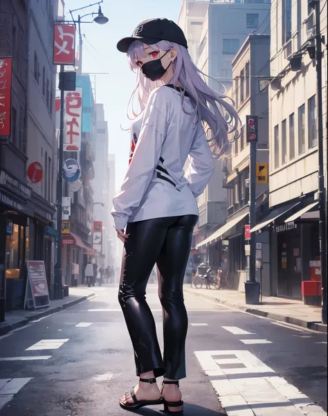 Realistic,highest quality, Super detailed, High-quality CG rendering, The most delicate and beautiful, Floating softly, High resolution, (1 female), (highest quality,4K,8k,masterpiece:1.2), Light purple hair,Long Hair,Red eyes,(White oversized long sleeve ...