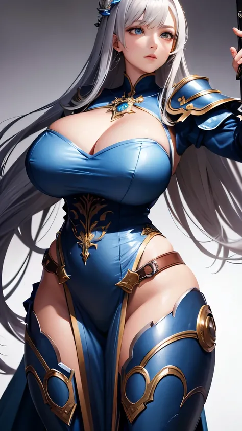 Ultra-detailed, beautiful, Master Parts, highest quality, beautifulディテールの丸い目, Beautifully detailed face, Medium Long Hair, Woman in silver and blue dress, Chengwei Pan em ArtStation, by ヤン・J, Detailed fantasy art, Amazing character art, Fan Art Best Art St...