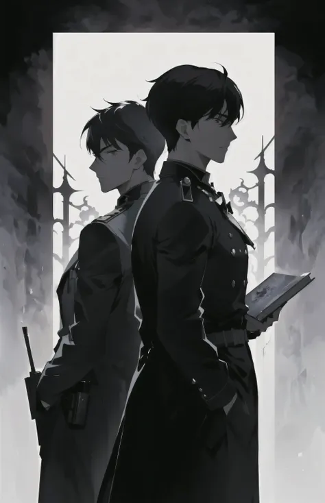 Black and white cartoon characters standing back to back, Two handsome anime guys, Official Fanart, Edmund Blair e Charlie Bowater, author：Yang Jie, official art, Akihiko Inoue and Ross Tran, Lingchang art, Lingchang, by Jin Nong, Artwork in the style of G...