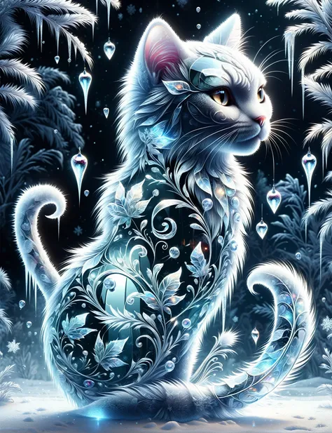 FrostedStyle, High quality digital art of an adorable cat|Drachen, Fantasie, Hybrid-Kreatur, transparent glass fangs