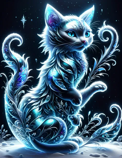 FrostedStyle, High quality digital art of an adorable cat|Drachen, Fantasie, Hybrid-Kreatur, transparent glass fangs