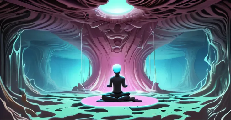 pessoa meditando em um caverna cintilante