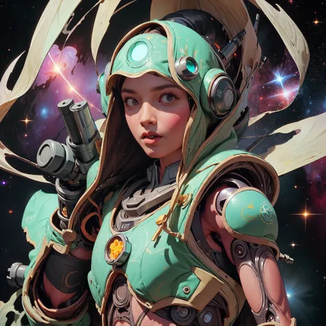 there is a screenshot of a woman in a space suit, cosmic girl, event, cosmic entity, incrinate content details, endless cosmos i...