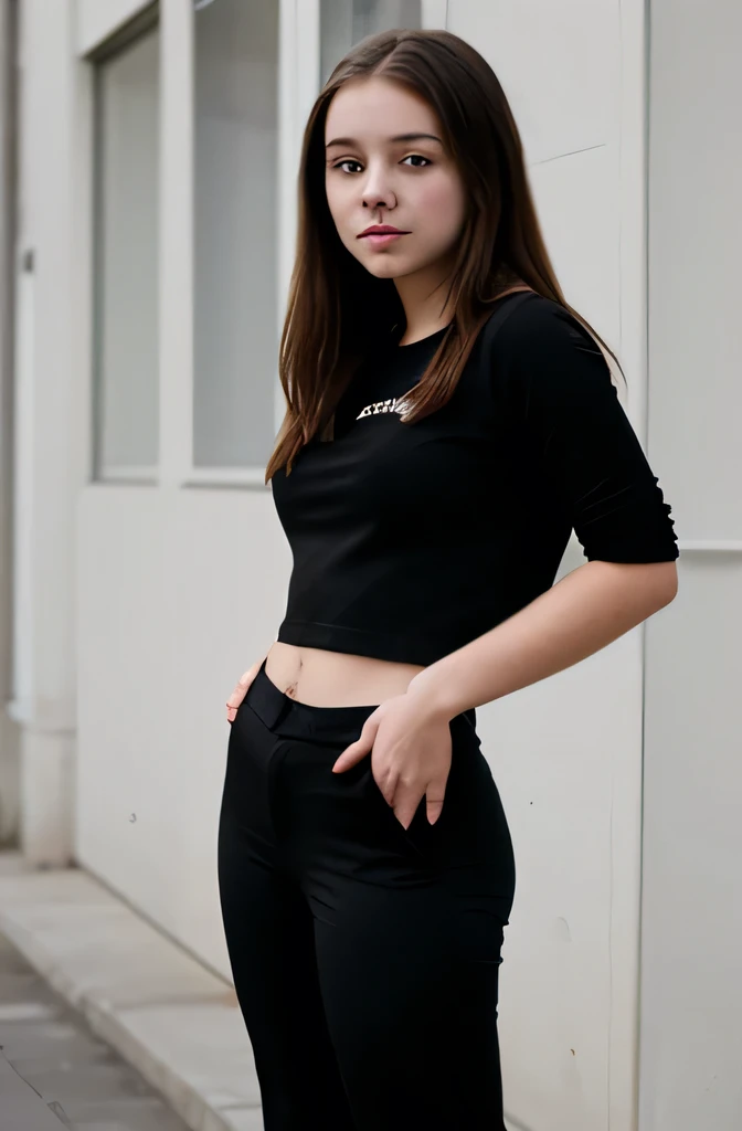 Young girl , wearing black pants