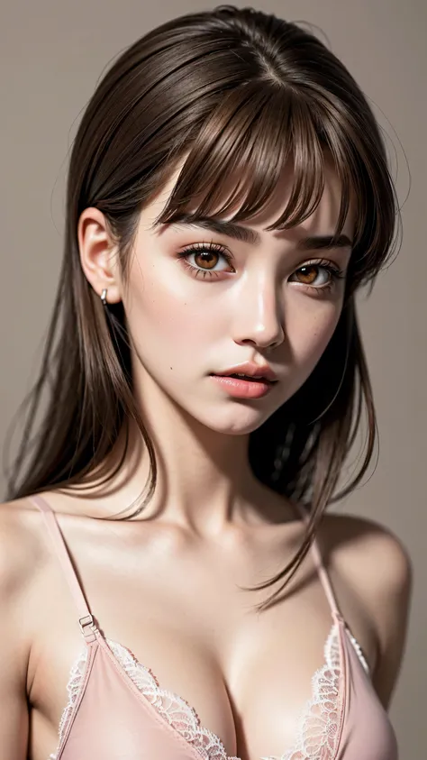 (1girl:1.35, 20-year-old), Realism, highest resolution, (highest quality realistic texture skin), ((highest quality realistic texture brown hair, intricate detail:1.25)), ((perfect proportions)), (anatomically correct, very small round head:1.3), ((firm an...