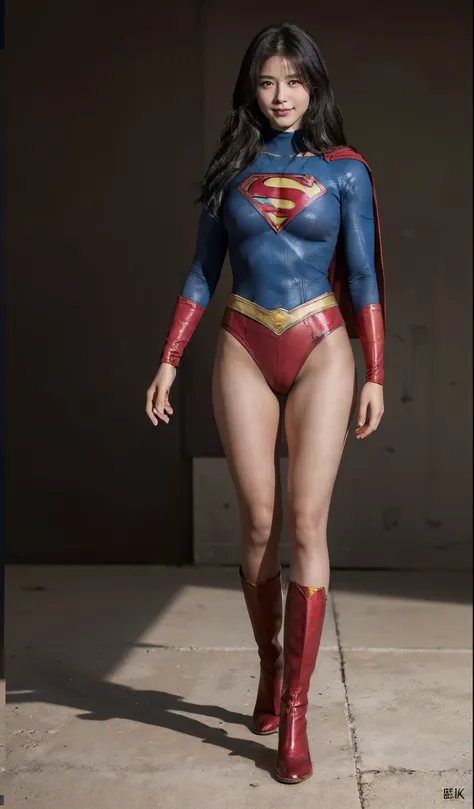 No background、(((Beautiful legs in black tights.)))、(((Legally express the beauty of your smile)))、((((Make the most of your original images)))、(((Supergirl Costume)))、(((ボディにフィットしたSupergirl Costume)))、(((Beautiful Hair)))、(((Smiles and winks)))、(((Please ...