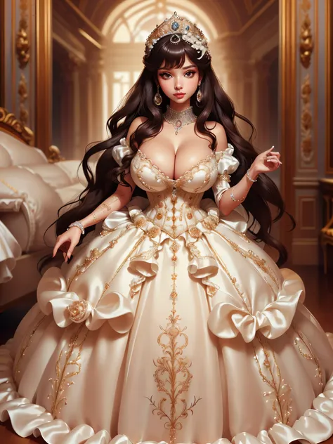 ((Masterpiece)),(Best Quality),((Super Detail)),((Very Delicate and Beautiful)),((Solo)),full body,(((full body))),(((1 bling-bling princess in beautiful embroidery and jeweled gorgeous rococo ballgown with voluminous full length crinoline hoop skirt))),((...