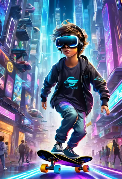 create us a young digital skater! in the metaverse, but in the distant future! his clothes are electronically illuminated. in th...