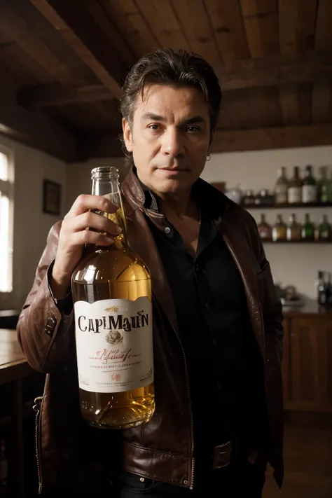 Singer José José with bottle of Captain Morgan in hand
