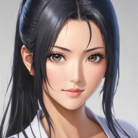 A close-up of an Asian woman, Nico Robin, produced by Anime Painter Studio, Realistic Anime Art Style, Realistic Anime Art Style, Marin Kitagawa Doujin Art, Beautiful Anime Portrait, Anime Realism Style, Beautiful Anime Woman, Drawn in Anime Painter Studio...