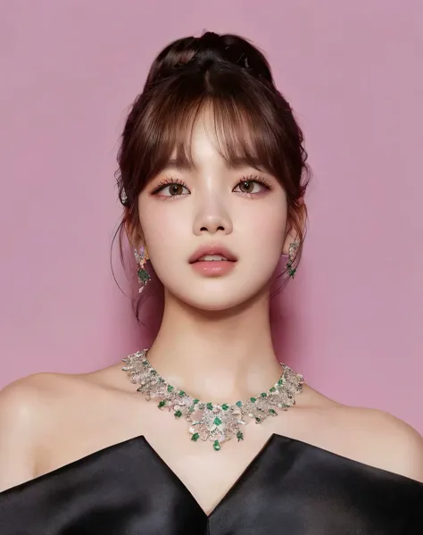 uma mulher usando um vestido preto e um colar com pedras verdes, lalisa manobal, Lalisa Manoban do Blackpink, linda mulher sul-coreana, maquiagem sul-coreana popular, maquiagem coreana popular, jossi do blackpink, portrait of jossi do blackpink, Sun Yunjoo...