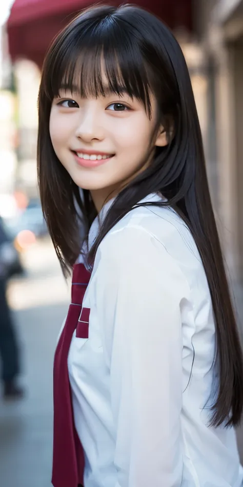 1 girl, (please wear your high school uniform:1.2), (13 years old:1.5), （original　cai neihua）, young face, cute face, (raw photo...